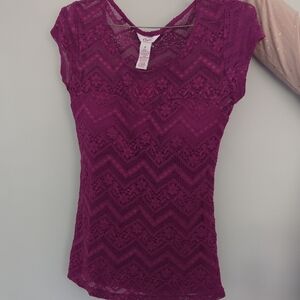 Candies Purple Wine Sweatheart Lace Top